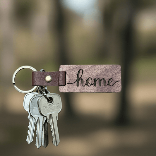 Custom Wooden Keychain with Leather Strap