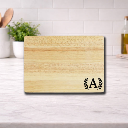Engraved Cutting Board with Custom Monogram Wheat Style