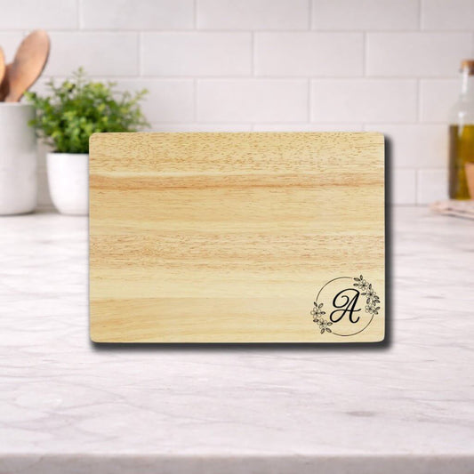 Personalized Engraved Monogram Cutting Board — Floral Design featuring an elegant 'A' in floral design. Bamboo
