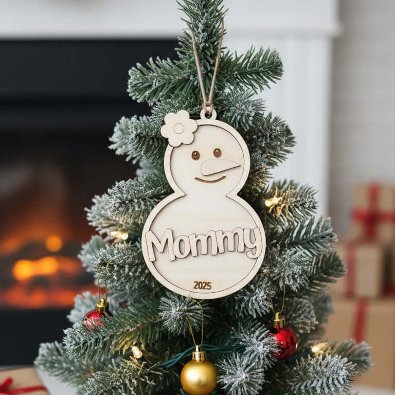 Custom Laser Engraved Wood Ornament - Snowman Keepsake with custom name