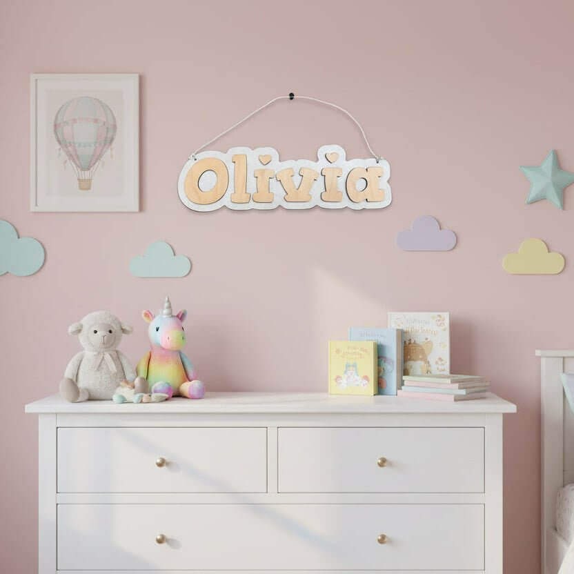 child's name sign on the wall in their bedroom