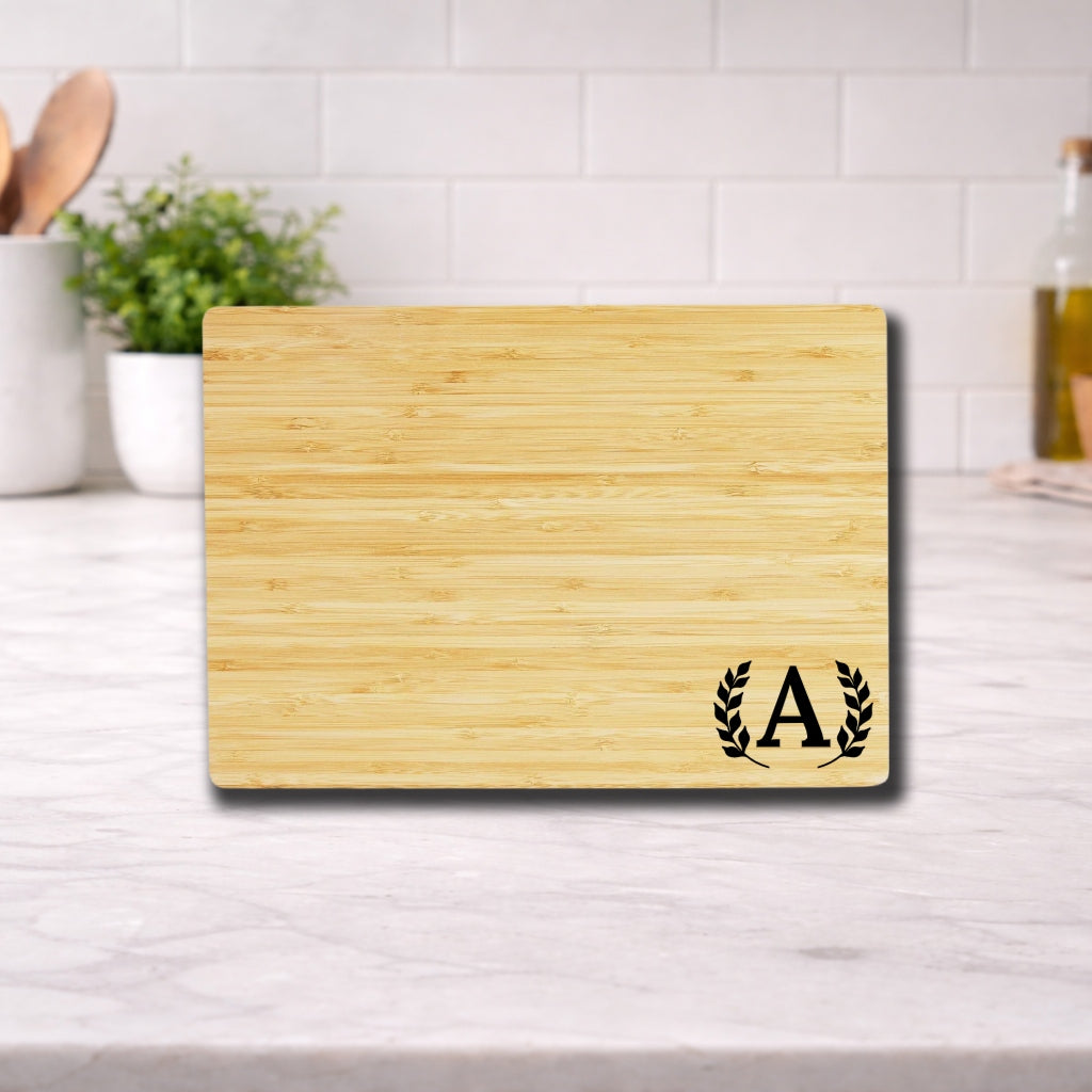 Engraved Cutting Board with Custom Monogram Wheat Style