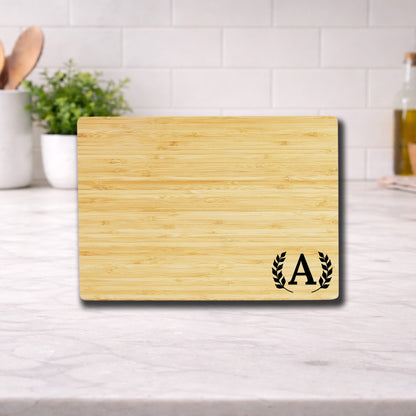 Engraved Cutting Board with Custom Monogram Wheat Style