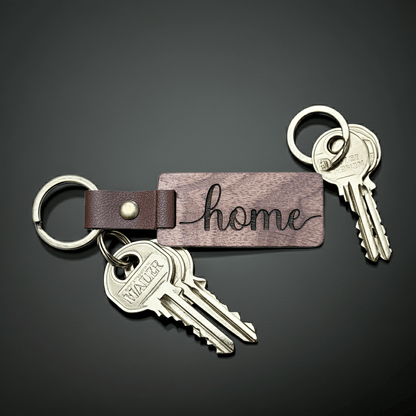 Custom Wooden Keychain with Leather Strap
