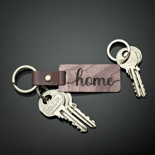 Custom Wooden Keychain with Leather Strap