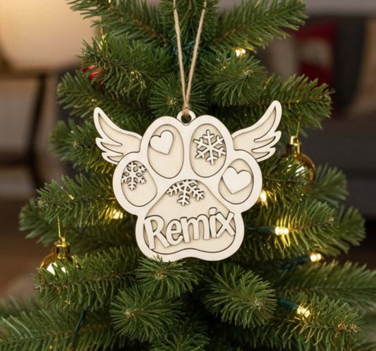 Personalized Dog Paw Ornament with Angel Wings