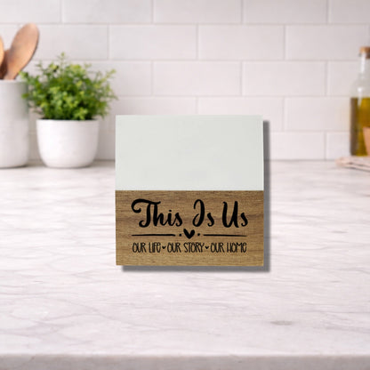 Marble and Wood Coaster Set