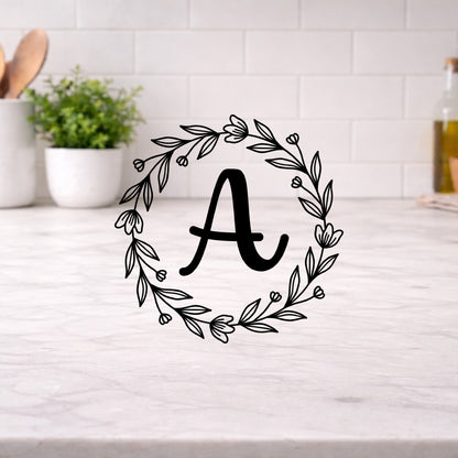 Engraved Cutting Board with Custom Monogram Wreath Style