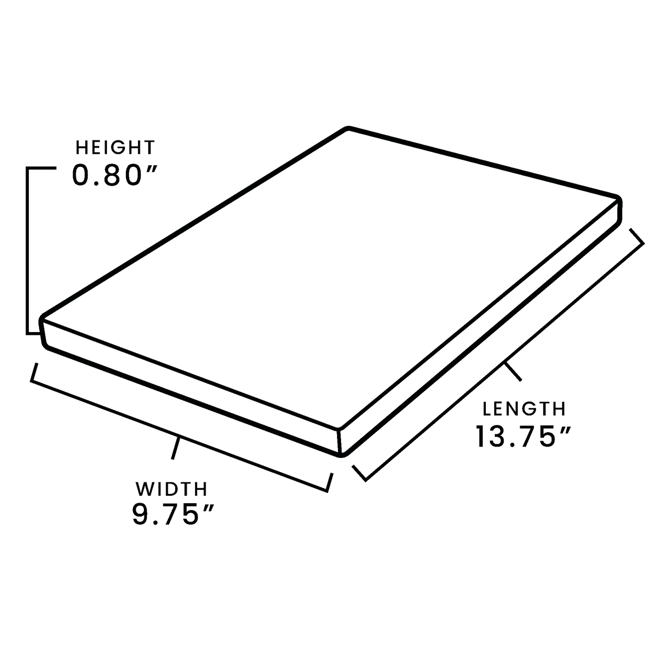Cutting Board dimensions and design illustration, showcasing its sleek profile and size.
