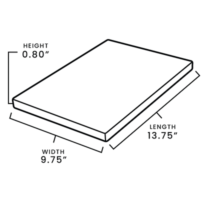 Cutting Board dimensions and design illustration, showcasing its sleek profile and size.