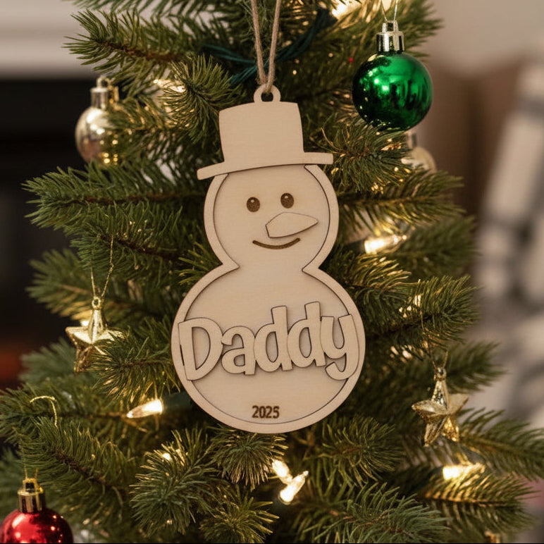 Custom Laser Engraved Wood Ornament - Snowman Keepsake with your custom name