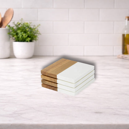 Marble and Wood Coaster Set