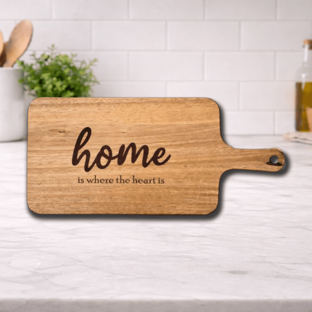 Engraved 'Home Is Where The Heart Is' Acacia Cutting Board
