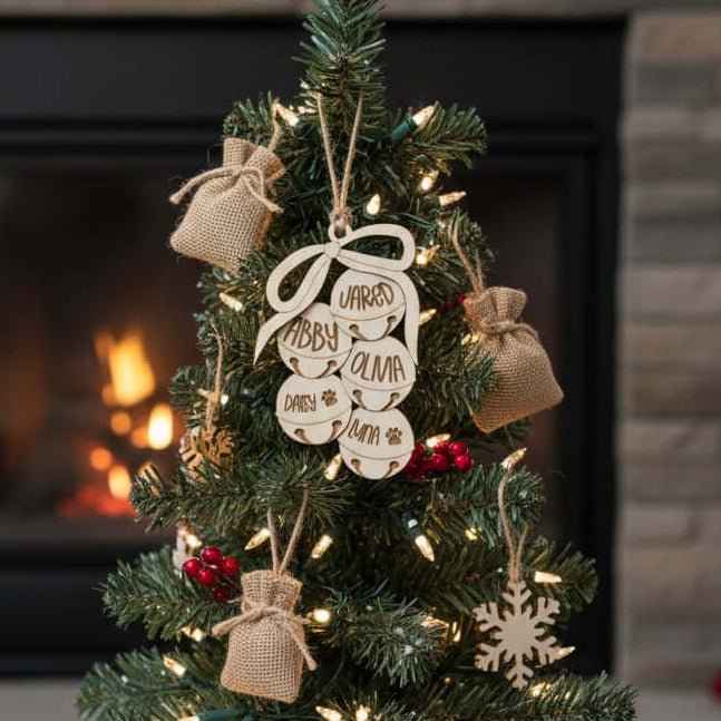 Personalized Christmas Bells Ornament – Custom Laser Cut Wood Keepsake
