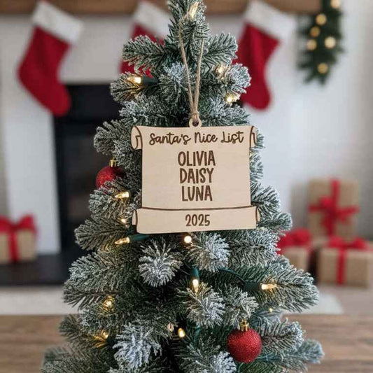 Personalized Engraved Wood Ornament Santa's List