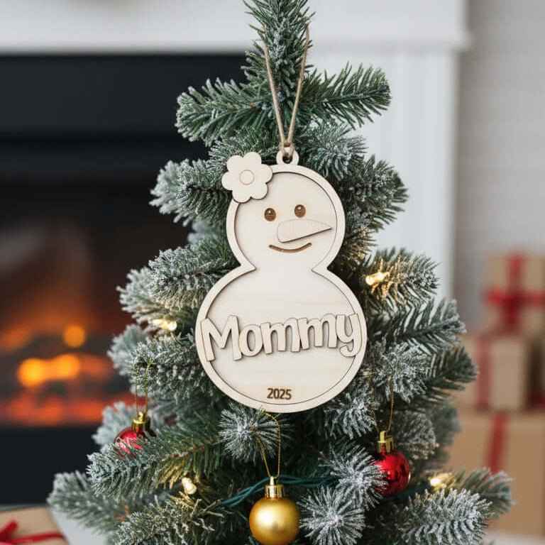 Personalized Snowman Ornament — Custom Wooden Name Keepsake Girl