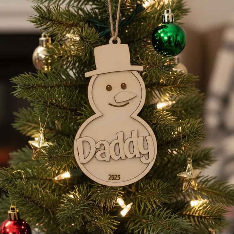 Personalized Snowman Ornament — Custom Wooden Name Keepsake Boy