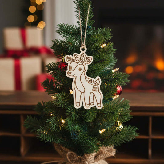 Custom Laser Cut Reindeer Ornament  with Custom Name for Girl