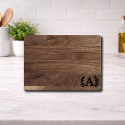 Engraved Cutting Board with Custom Monogram Wheat Style
